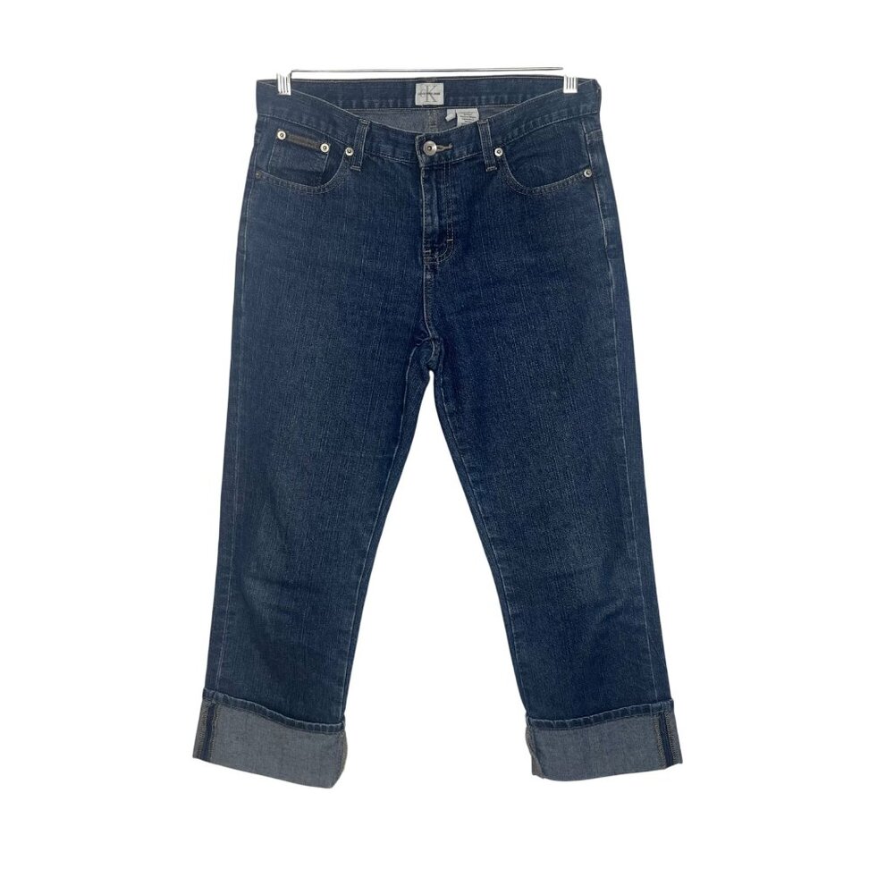 Calvin Klein Lean Cuffed Jeans Womens Size 10 Dark Wash Cropped